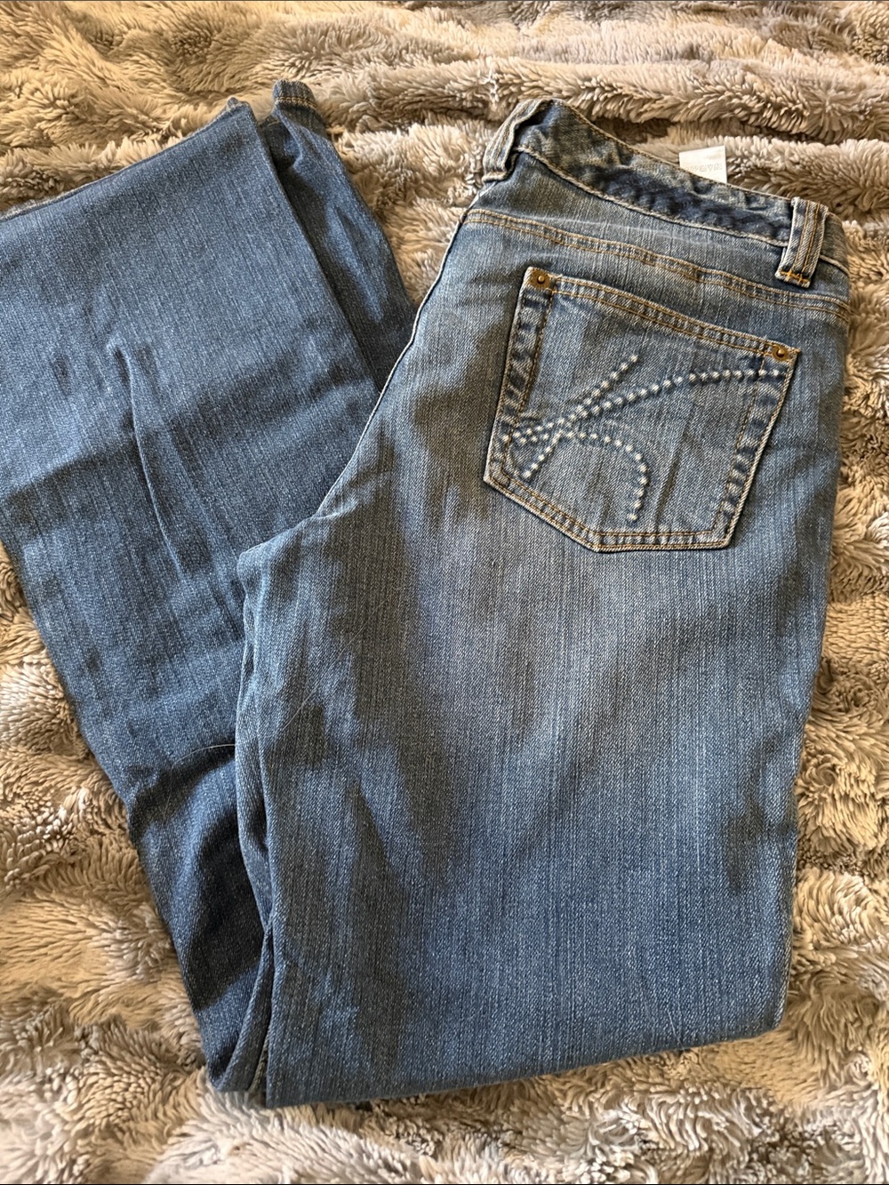 Michael Kors Women's Blue Bootcut Jeans with Embellished Pocket